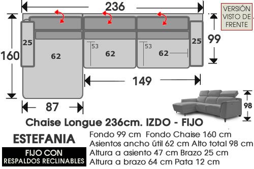 (296) Chaise Longue 236cm IZDO FIJO 