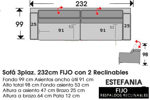 (297) Sofá 3pl XL 232cm 2 FIJO