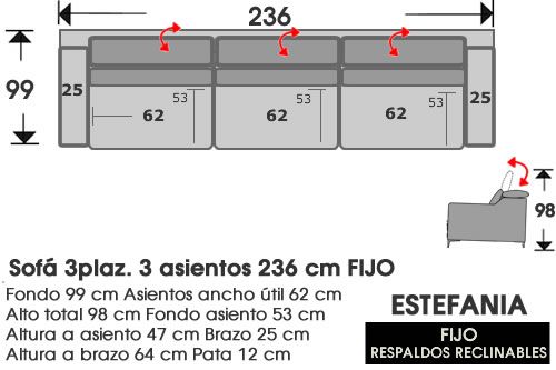 (297) Sofá 3pl XL 3asientos 236cm FIJO