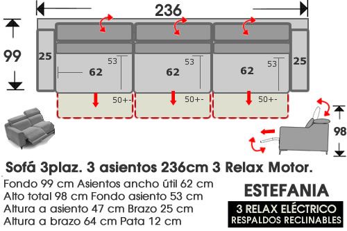 (297) Sofá 3pl XL 3asientos 236cm 3Relax Motor