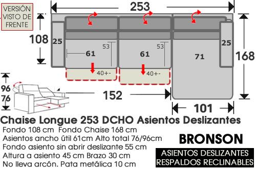 (299) ChaiseLongue 253cm DCHO Deslizantes