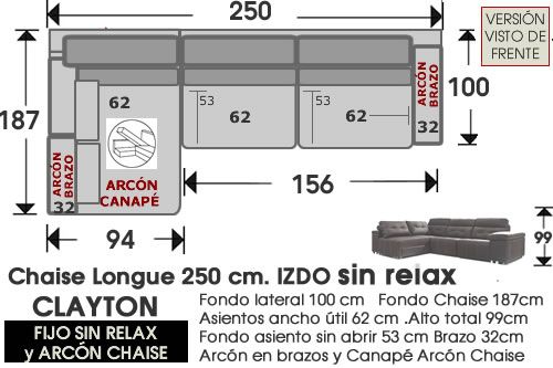 (308) ChaiseLongue 250cm IZDO. FIJA Sin Relax