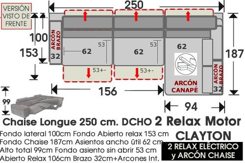 (308) ChaiseLongue 250cm DCHO 2 Relax Eléctrico