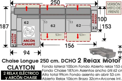 (308) ChaiseLongue 250cm IZDO 2 Relax Eléctrico