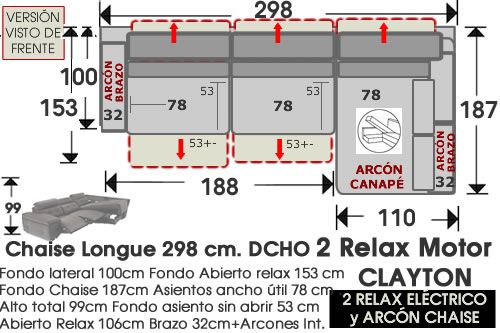(308) ChaiseLongue 298cm DCHO 2 Relax Eléctrico
