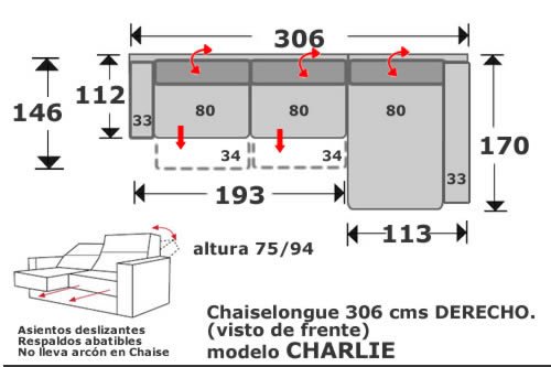 (155) ChaiseLongue 306cm Dcho